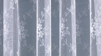 Gardine, Jacquard, mit Kräuselband, Farbe Weiss, Design Blumen, Allovermusterung, Transparent, Waschbar, in verschiedenen Größen erhältlich