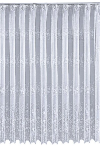 Gardine, Jacquard, mit Kräuselband, Farbe Weiss, Design Blumen, Allovermusterung, Transparent, Waschbar, in verschiedenen Größen erhältlich