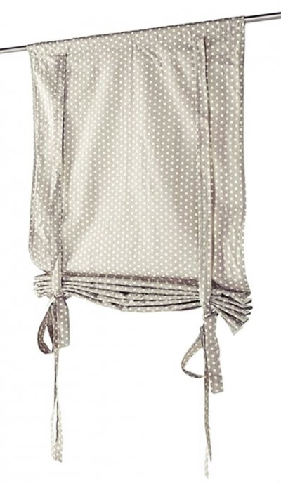 Raffrollo, mit Bindebändern, Farbe Weiss, Beige, Design Streifen, Polka Dots, Landhaus, Blickdicht, inkl Zubehör, Waschbar, in verschiedenen Größen erhältlich