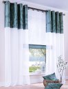 Gardine, mit Ösen, Farbe Petrol, Design Floral, Bestickt, Bordüre, Transparent, Voiele, Waschbar, in verschiedenen Größen erhältlich