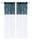 Gardine, mit Ösen, Farbe Petrol, Design Floral, Bestickt, Bordüre, Transparent, Voiele, Waschbar, in verschiedenen Größen erhältlich