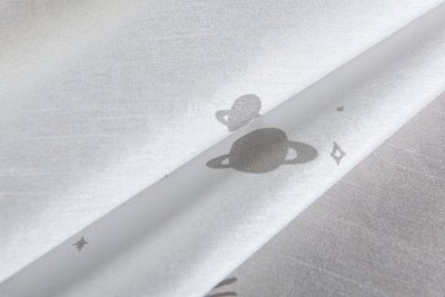 -20495- Weiß 2 Stück 175x145 Vorhang fluoreszierend leuchtend Mond Sterne Schlaufenband Kinder -20495-