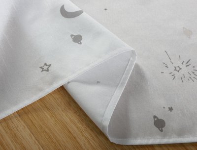 -20495- Weiß 2 Stück 175x145 Vorhang fluoreszierend leuchtend Mond Sterne Schlaufenband Kinder -20495-