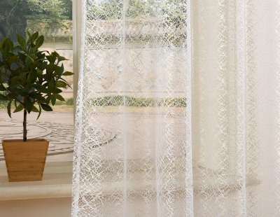 -20352-001  Weiß-245x140 Gardine Netzvorhang mit Ösen einfarbig transparent