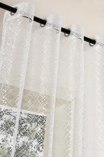 -20352-001  Weiß-245x140 Gardine Netzvorhang mit Ösen einfarbig transparent
