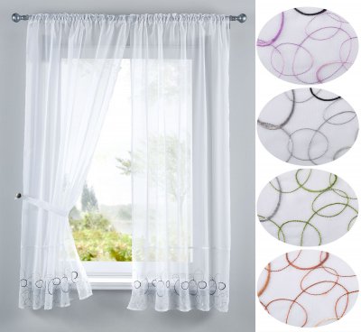 -112230-AURA Stickerei Gardinen Set 4 Tlg. Tunneldurchzug...