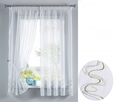 -112231-WELLE Stickerei Gardinen Set 4 Tlg. Tunneldurchzug Gardinenband -112231-