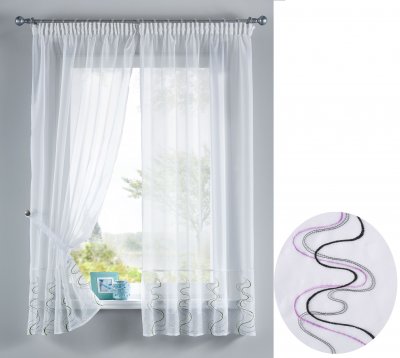 -112231-WELLE Stickerei Gardinen Set 4 Tlg. Tunneldurchzug Gardinenband -112231-