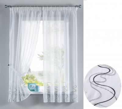 -112231-WELLE Stickerei Gardinen Set 4 Tlg. Tunneldurchzug Gardinenband -112231-