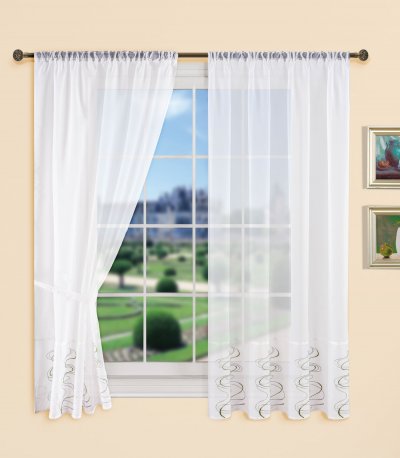 -112231- Grün HxB 150x90 cm WELLE Stickerei Gardinen Set 4 Tlg. Tunneldurchzug Gardinenband -112231-