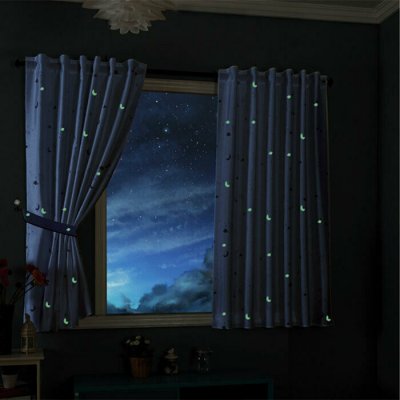 -20495- Blau 2 Stück 175x145 Vorhang fluoreszierend leuchtend Mond Sterne Schlaufenband Kinder -20495-