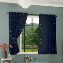-20495- Blau 2 Stück 175x145 Vorhang fluoreszierend leuchtend Mond Sterne Schlaufenband Kinder -20495-