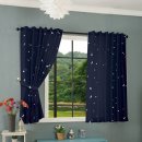 -20495- Blau 2 Stück 175x145 Vorhang fluoreszierend leuchtend Mond Sterne Schlaufenband Kinder -20495-