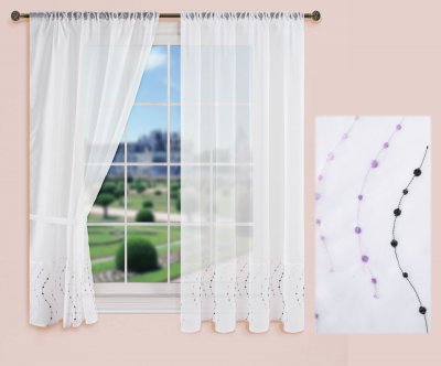-112230Set- Punkt Lila HxB 150x90 cm Stickerei Gardinen...