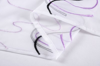 -112230Set- Welle Lila HxB 150x90 cm Stickerei Gardinen Set 4 Tlg. Tunneldurchzug Gardinenband Voile Gardine