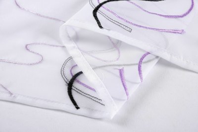 -112230Set- Welle Lila HxB 150x90 cm Stickerei Gardinen Set 4 Tlg. Tunneldurchzug Gardinenband Voile Gardine