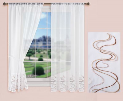 -112230Set- Welle Braun HxB 150x90 cm Stickerei Gardinen...