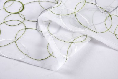 -112230Set- Aura Grün HxB 150x90 cm Stickerei Gardinen Set 4 Tlg. Tunneldurchzug Gardinenband Voile Gardine