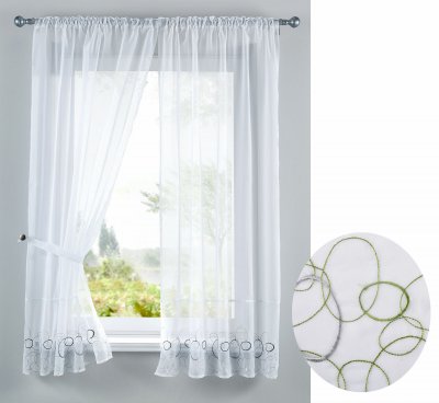 -112230Set- Aura Grün HxB 150x90 cm Stickerei Gardinen Set 4 Tlg. Tunneldurchzug Gardinenband Voile Gardine