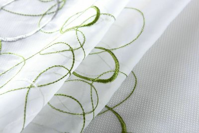 -112230Set- Aura Grün HxB 150x90 cm Stickerei Gardinen Set 4 Tlg. Tunneldurchzug Gardinenband Voile Gardine