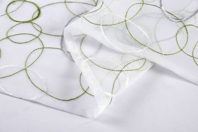 -112230Set- Aura Grün HxB 150x90 cm Stickerei Gardinen Set 4 Tlg. Tunneldurchzug Gardinenband Voile Gardine