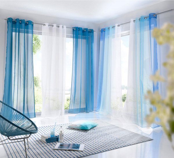 -10000183-2er Pack Gardinen Farbverlauf Vertikal  »Modena« Ösen Voile Vorhang Raffhalter