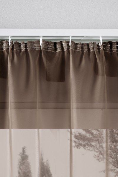 -61000CN- Braun HxB  175x140 cm 2er Pack Schlaufenschal uni transparent Voile Bleiband Kräuselband Schlaufen