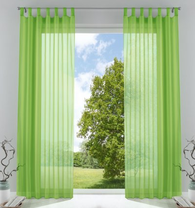 -61000CN- Apfelgrün HxB  175x140 cm 2er Pack Schlaufenschal uni transparent Voile Bleiband Kräuselband Schlaufen