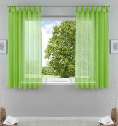 -61000CN- Apfelgrün HxB  175x140 cm 2er Pack Schlaufenschal uni transparent Voile Bleiband Kräuselband Schlaufen