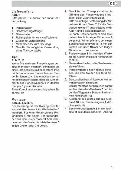 -10000324- Alu 1er Pack 60 cm Aluminum 60 cm Paneelwagen für Flächenvorhang incl.Beschwerungsstange