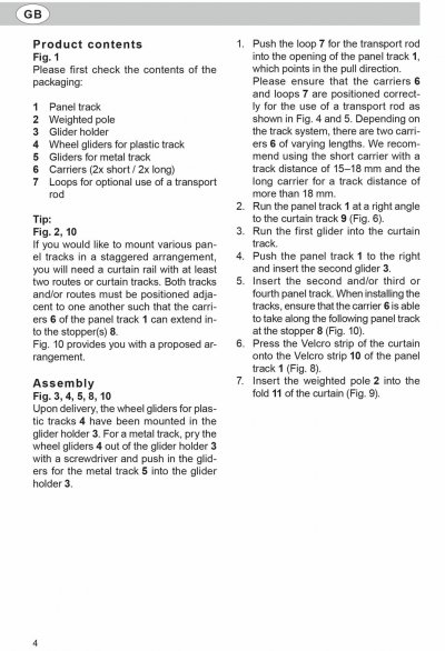 -10000324- Alu 4er Pack 60 cm Aluminum 60 cm Paneelwagen für Flächenvorhang incl.Beschwerungsstange