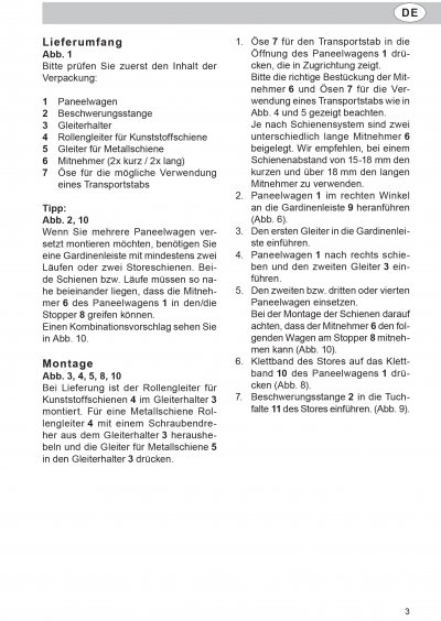 -10000324- Alu 4er Pack 60 cm Aluminum 60 cm Paneelwagen für Flächenvorhang incl.Beschwerungsstange