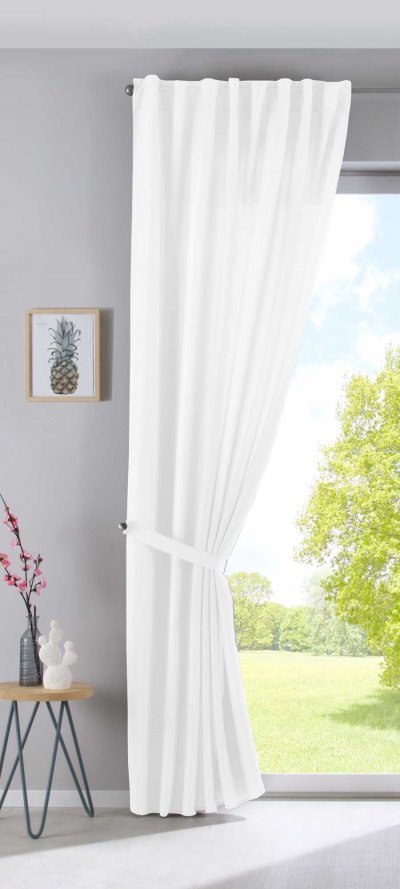 -2019037- Weiß HxB 250x300 cm Vorhang Verdeckte Schlaufen Cationic »JENA« Leinen Optik Meliert Gardinenband