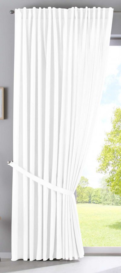 -2019037- Weiß HxB 250x300 cm Vorhang Verdeckte Schlaufen Cationic »JENA« Leinen Optik Meliert Gardinenband