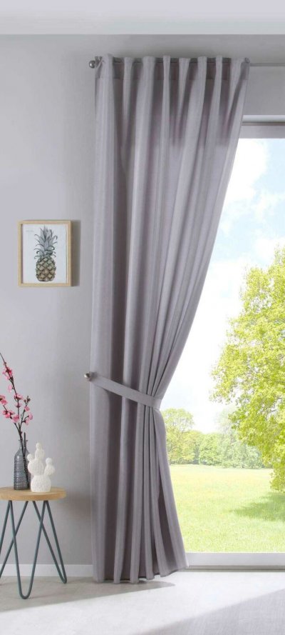 -2019037- Silber HxB 225x140 cm Vorhang Verdeckte Schlaufen Cationic »JENA« Leinen Optik Meliert Gardinenband