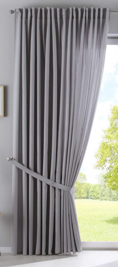 -2019037- Silber HxB 225x140 cm Vorhang Verdeckte Schlaufen Cationic »JENA« Leinen Optik Meliert Gardinenband