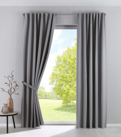 -100002652-2-2 x Verdunkelungsvorhänge »PALERMO DARK« Blickdicht Fleece Schlaufen Kräuselband