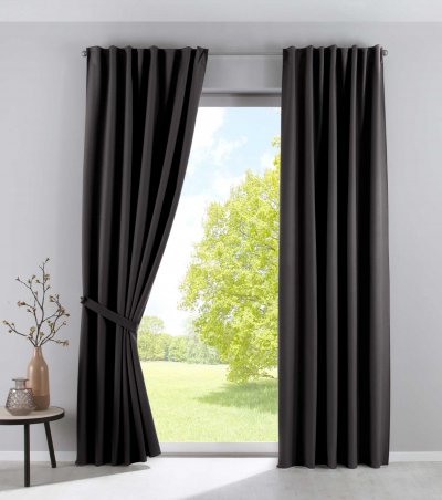 -100002652-2-2 x Verdunkelungsvorhänge »PALERMO DARK« Blickdicht Fleece Schlaufen Kräuselband