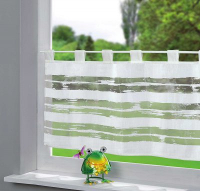 -202071-Scheibengardine »Ulm« Voile Transparent Bedruckt Ausbrenner Stangendurchzug