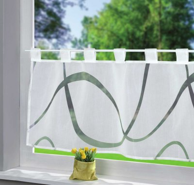 -202071-Scheibengardine »Ulm« Voile Transparent Bedruckt Ausbrenner Stangendurchzug