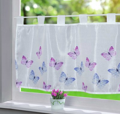 -202071-Scheibengardine »Ulm« Voile Transparent Bedruckt Ausbrenner Stangendurchzug