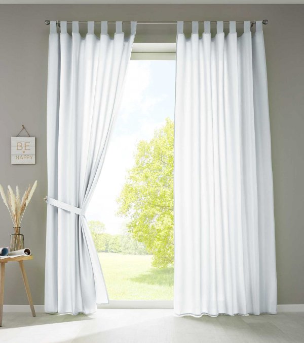 -20400N2- Weiß HxB 245x140 cm 2er Set Vorhänge Schal Schlaufen »Berlin« Microsatin Blickdicht Kräuselband