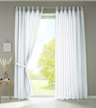 -20400N2- Weiß HxB 245x140 cm 2er Set Vorhänge Schal Schlaufen »Berlin« Microsatin Blickdicht Kräuselband