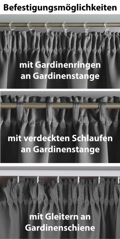 -202020610- Dunkelgrau HxB 160x140 cm Verdunkelungsvorhang Blickdicht »NewYork« verdeckte Schlaufen Kräuselband