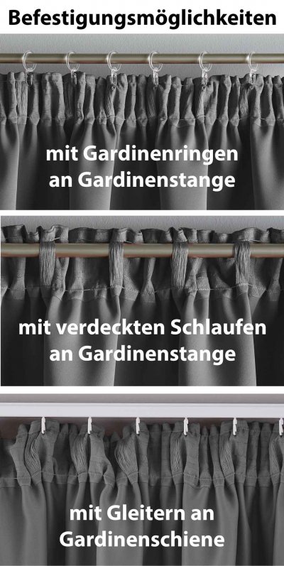 -202020610- Dunkelgrau HxB 160x140 cm Verdunkelungsvorhang Blickdicht »NewYork« verdeckte Schlaufen Kräuselband
