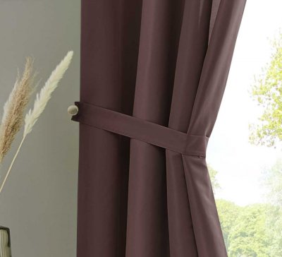 -20400N- Braun HxB 245x140 cm 1er Set Vorhang Schal Schlaufen »Berlin« Microsatin Blickdicht Kräuselband