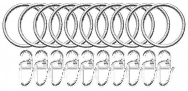 -2021192- Silber  Ø 35/40 mm 10er Set Gardinenringe mit Faltenlegehaken »Köln« Ø 35/40mm Gardinenstange