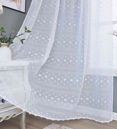 -2023400- Natur  HxB 245x140 cm Gardine Pompom »VALENCIA« Multiband Scherli Transparent Leinen-Optik