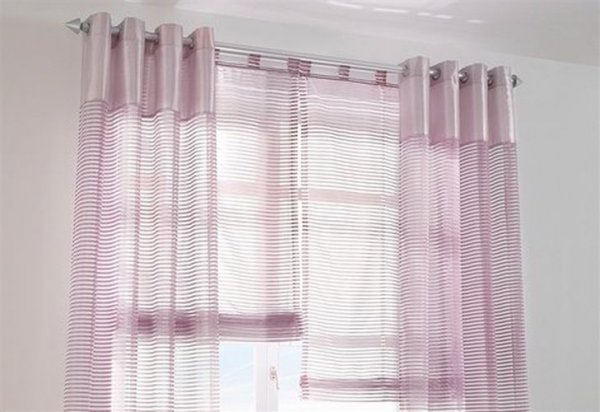 Raffrollo lila transparenter Stoff Querstreifen Gardinenband Klettband waschbar verschiedene Größen 714564
