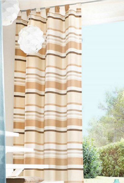 Dekoschal beige BRAUN gestreift Schlaufen Gardinenband...